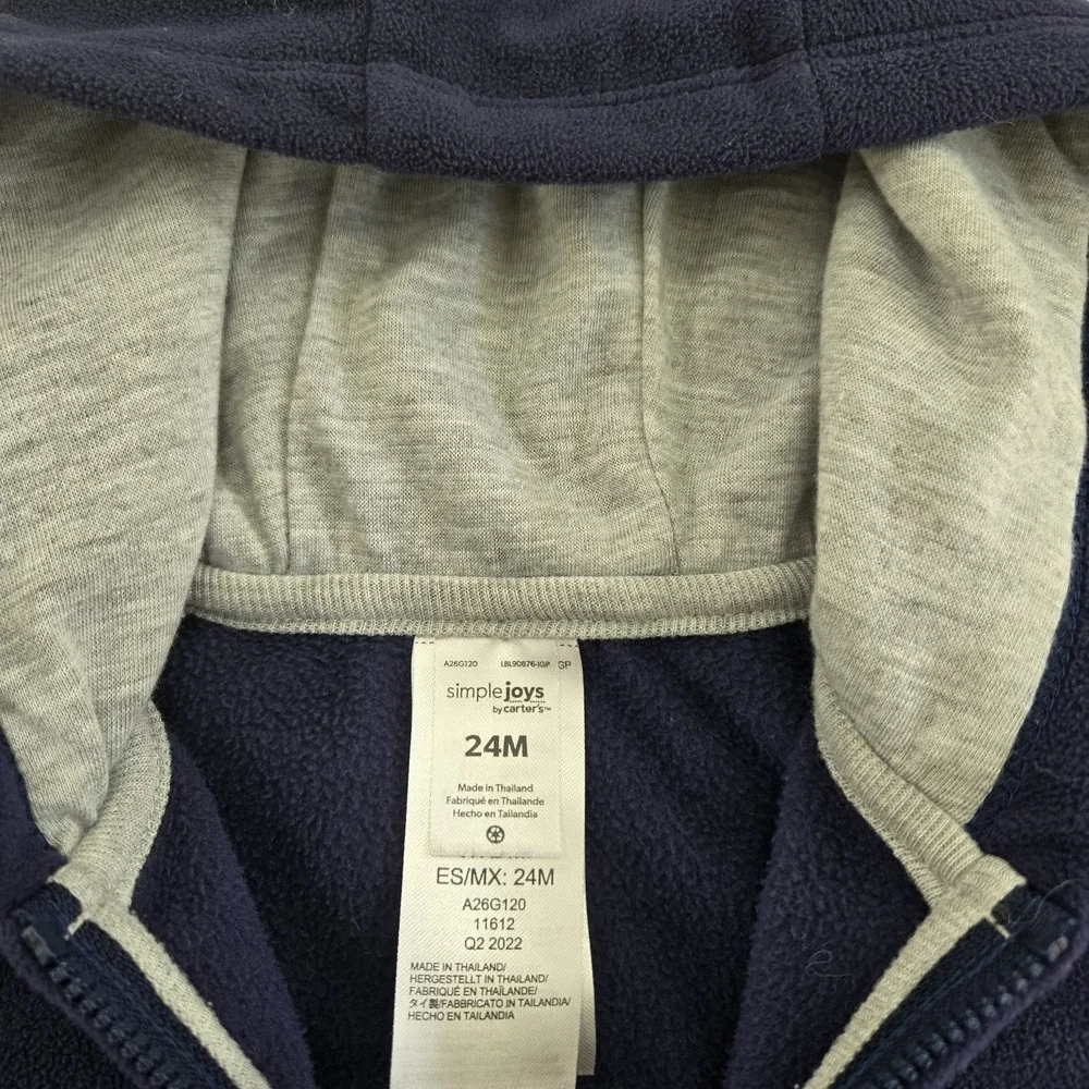 Simple Joys by Carter's Boys 24M Full Zip Navy Blue Fleece Hooded Jacket Toddler